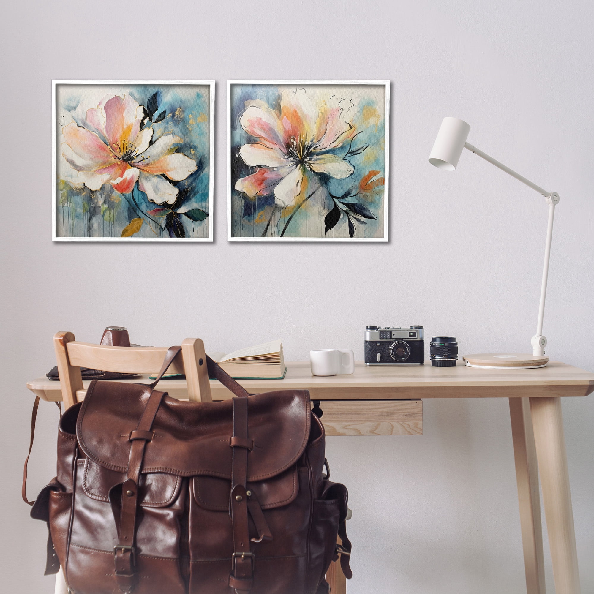 Stupell Industries Modern Dripping Blooms Botanical & Floral Painting White Framed Art Print Wall Art, 17 x 17, Set of 2