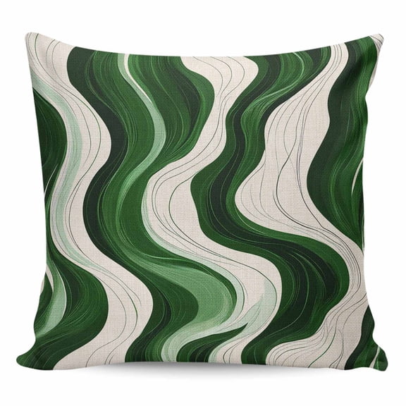 Throw Pillow Covers 16x16 Inch, Geometric Green Decorative Pillow Cases for Couch Sofa Bed, Vintage White Stripe Coastal Sea Wave Cotton Linen Square Home Decor Pillowcases with Hidden Zipper