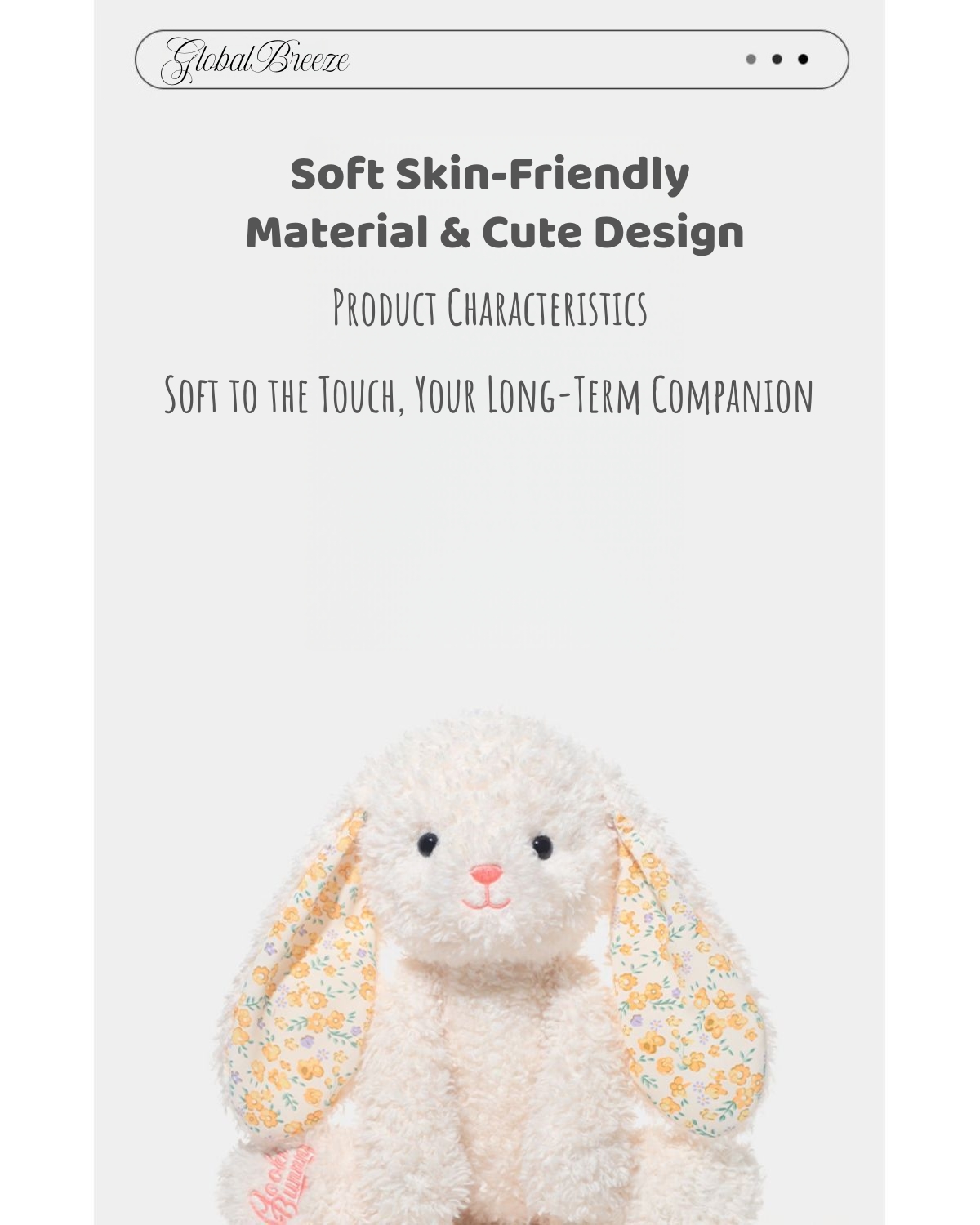 Yummy Bunny Plush Toy, Soft Stuffed Rabbit, Cute Fluffy Animal Doll, Skin-Friendly Plush with Floral Ears, Cozy Hug Toy for Kids Adults, Gift for Birthday, Easter, Christmas