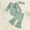 thumbnail image 2 of TOWED22 Baby Girl Clothing 3-Piece Sets Outfits Fall Winter Long Sleeve Round Neck Graphic Print Bodysuit Romper Ribbed Pants Headband Jumpsuit Set(Green,6-12 M), 2 of 5