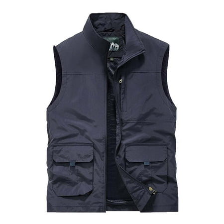 IYTR Men s Outdoor Quick Dry Fishing Vest Lightweight Breathable Multi Pockets Travel Vest with Detachable Hood Dark Blue XXXL