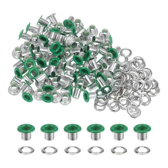Uxcell 100PCS Grommets Eyelets 1/6 Inch (4mm) ID Hole Metal Self Backing Eyelet with Washers for Leather Green