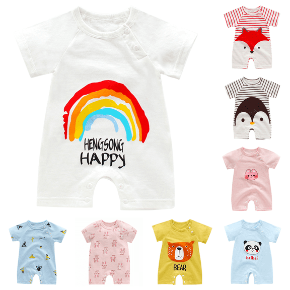 Lovzfmll Character Print Short Sleeve Romper for Toddlers, Snap Crotch Jumpsuit for Little Boys & Girls, Summer Casual Outfits for 0-3 Months