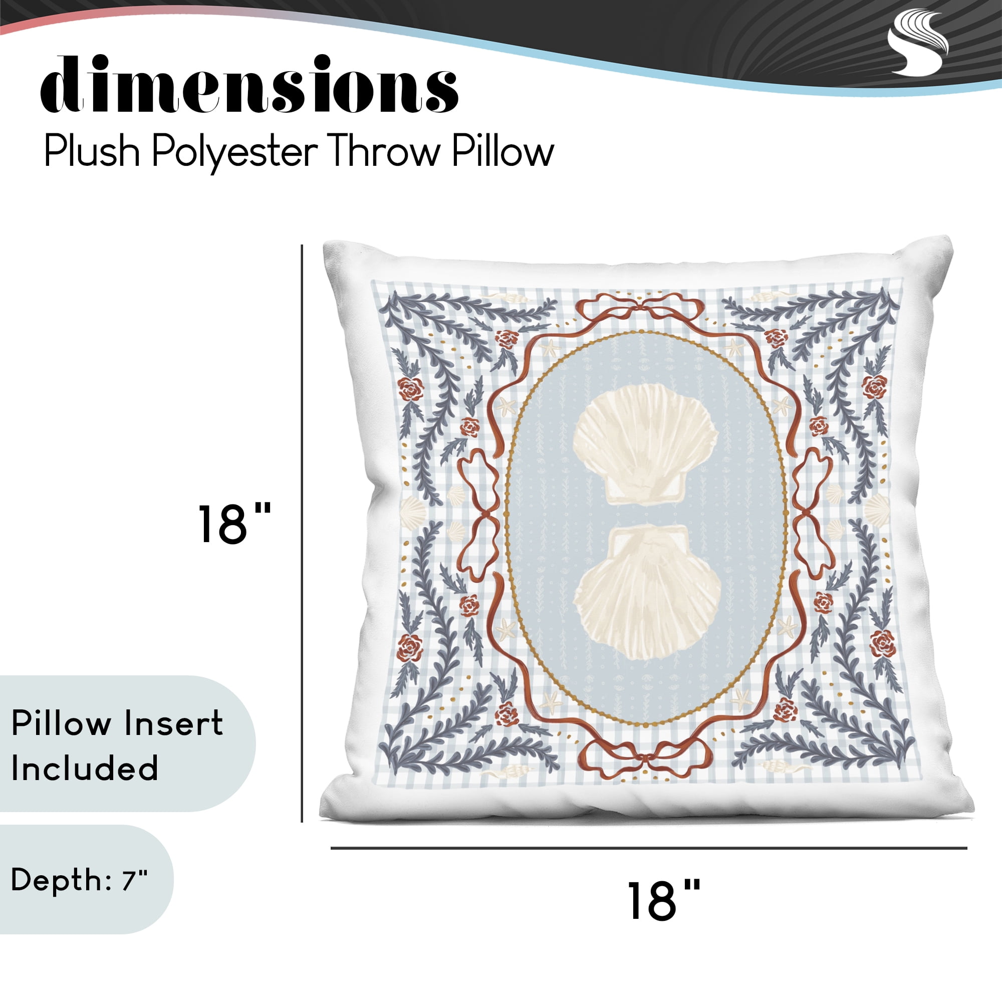 Stupell Industries Shells Portrait on Gingham Decorative Printed Throw Pillow, design by Vero Illustrates, 18 x 7 x 18
