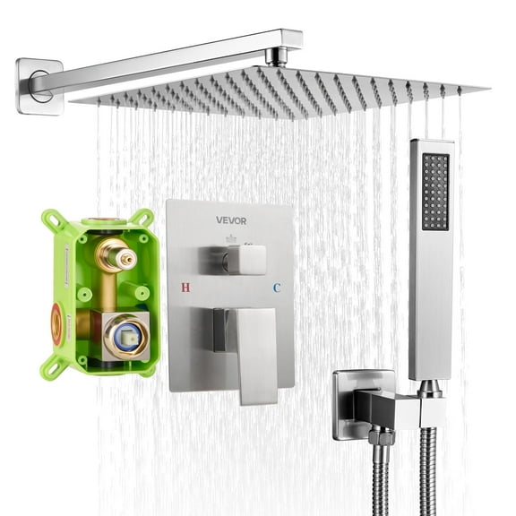 VEVOR Shower Faucet Set, Rainfall Bathroom Shower System with 10-Inch Square Rain Shower Head and Handheld Spray, Wall Mounted Bath Fixtures with Brass Valve and Trim Kit, Brushed Nickel