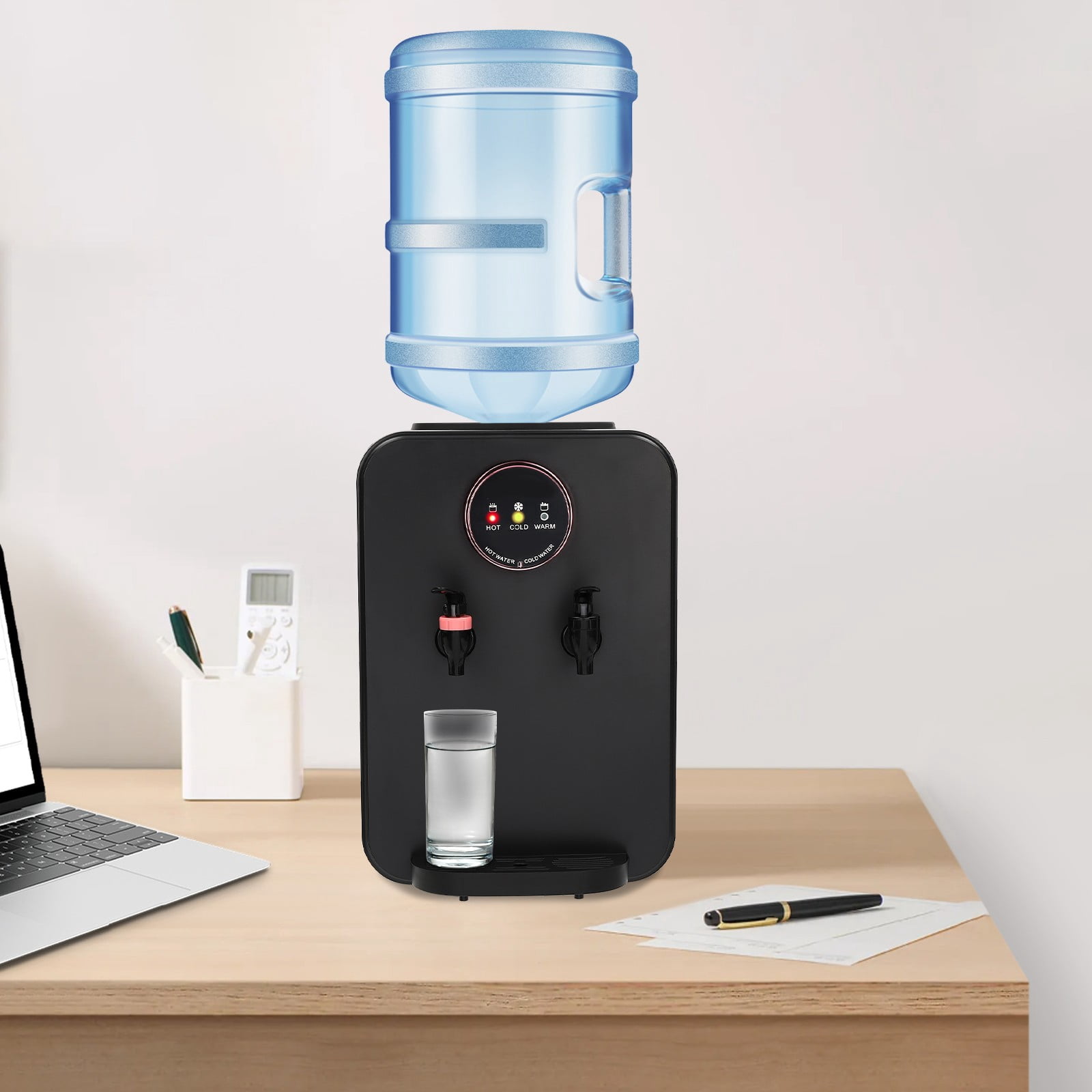 Countertop Hot and Cold Water Cooler Dispenser, Efficient Cooling/Heating, Top Loading Countertop Water Dispenser for Home Office Use, Holds 5 Gallon Bottles (Black)