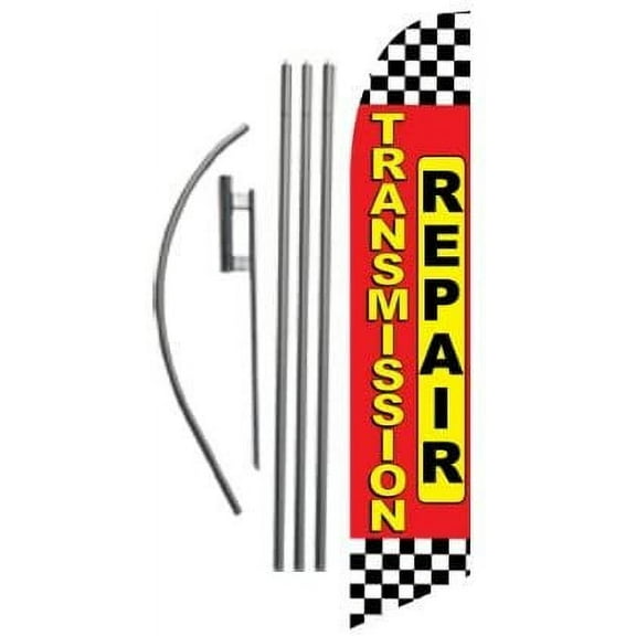 Transmission Repair Advertising Feather Banner Swooper Flag Sign with Flag Pole Kit and Ground Stake