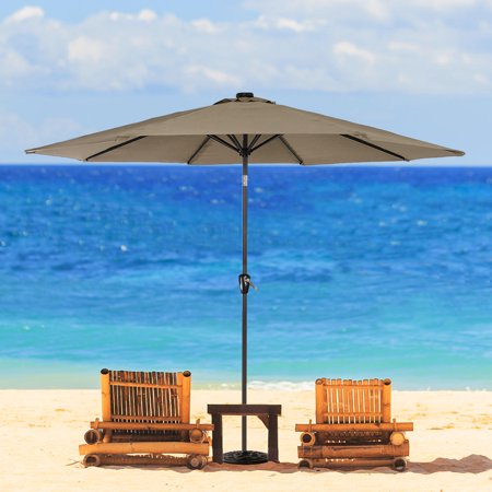 9 Ft Patio Umbrella With Tilt And Crank Outdoor Market Parasol Sun Shelter Table Umbrella With 8 Sturdy Ribs Tan Walmart Canada