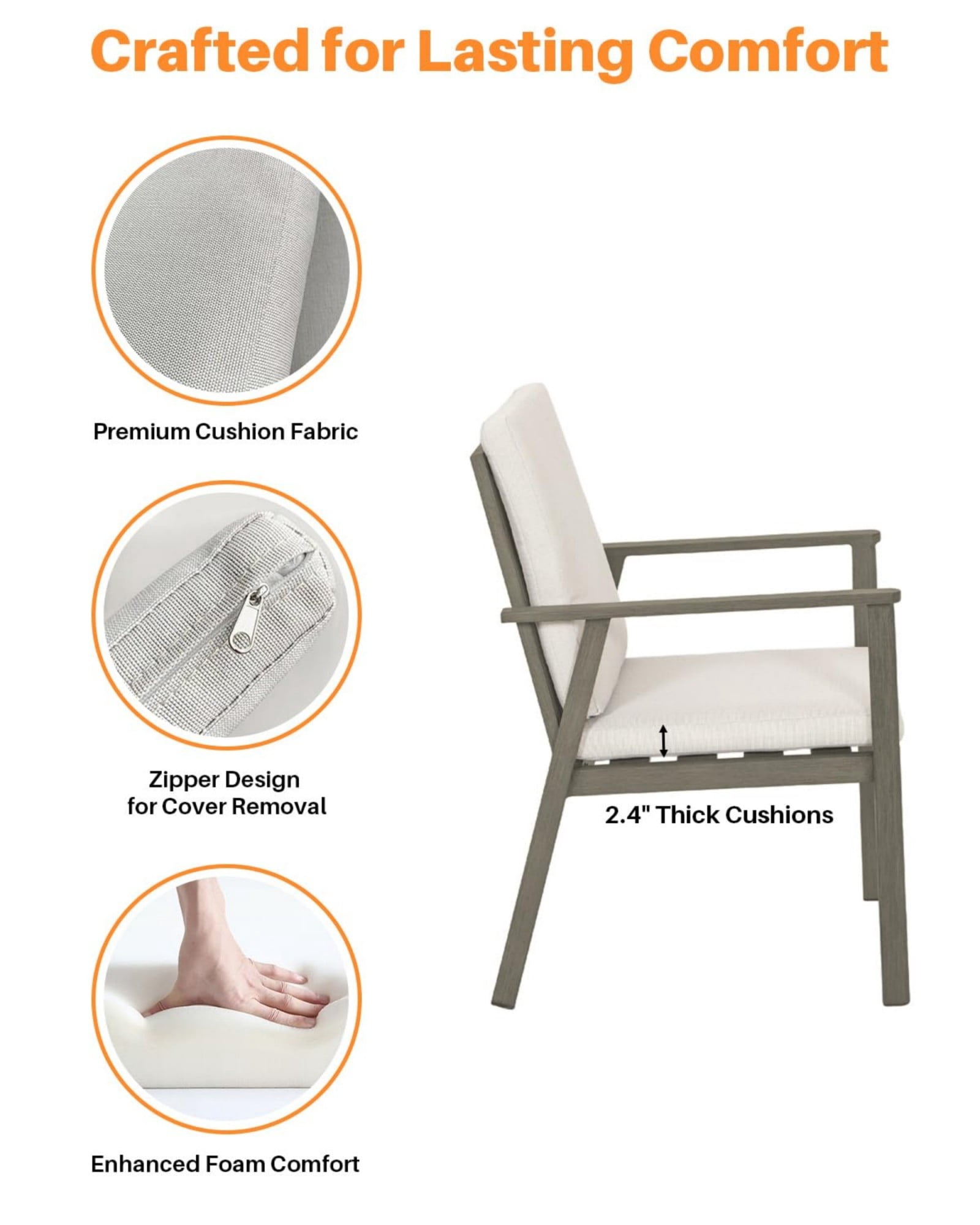 Outdoor Patio Dining Chairs Set of 4, Aluminum Outdoor Dining Chairs with Thick Cushions, All Weather Rustproof Patio Furniture for Garden, Deck, Porch, Poolside, Gray