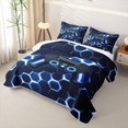 thumbnail image 3 of meiyoeat Gradient Gamepad Twin Quilt Set for Boys Gamers, Neon Honeycomb Blue Gaming Twin Coverlet Set, 2 Pieces 1 Bedspread and 1 Pillowcase, 3 of 7