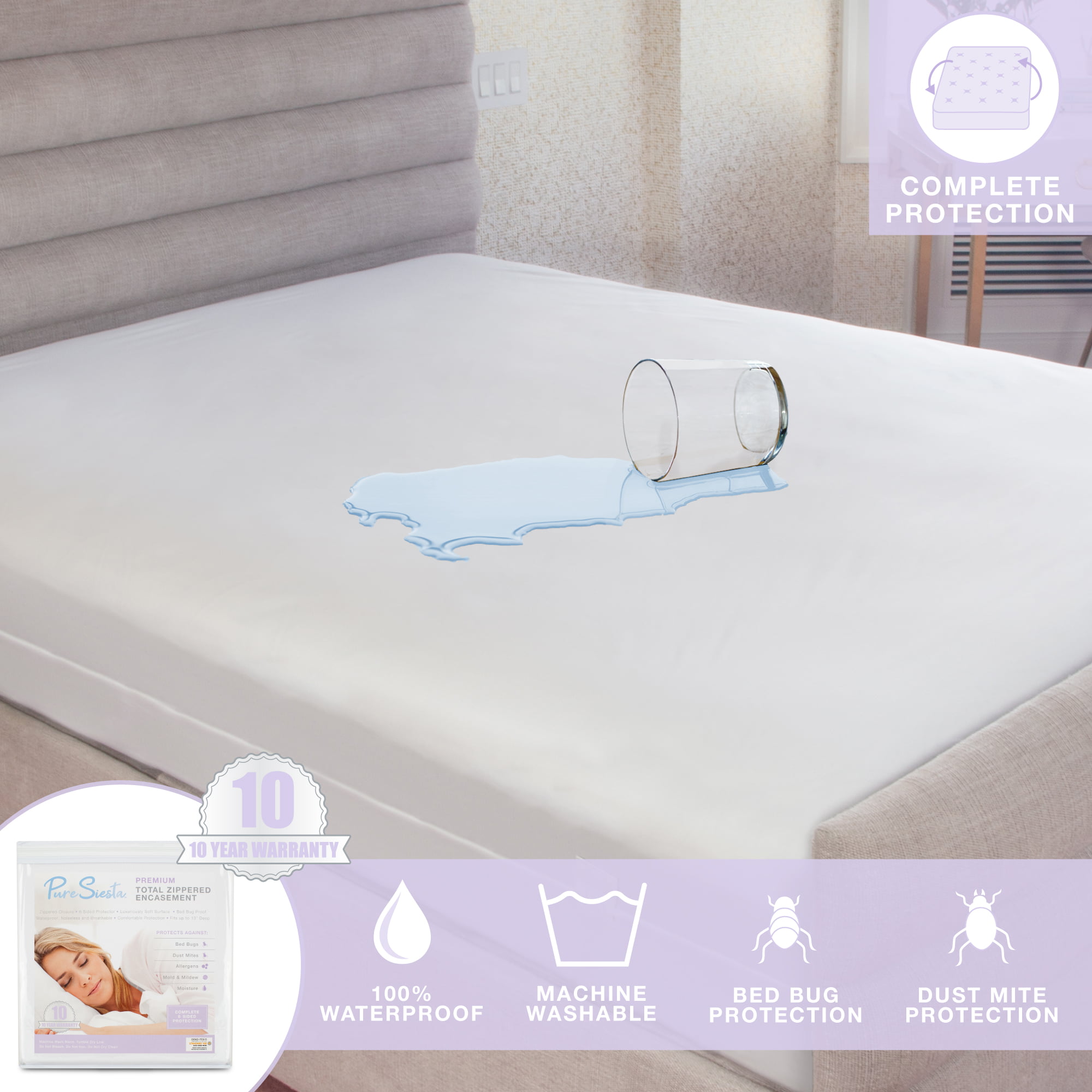 Luxury Bug Proof Waterproof Mattress Protector Hypoallergenic Bed Cover-Cotton 