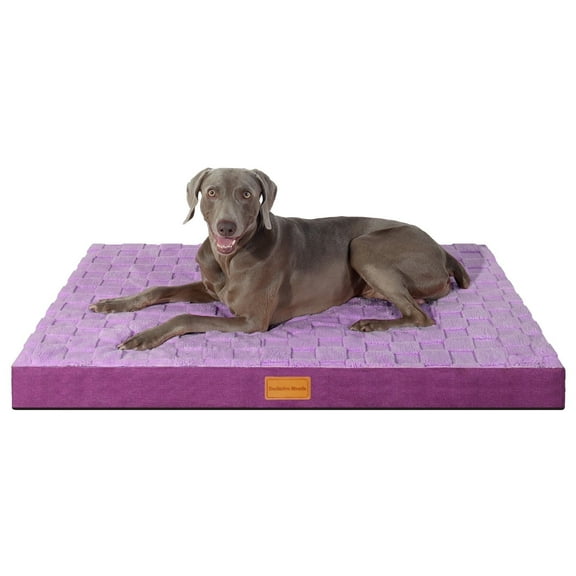 Exclusivo Mezcla Checkered Orthopedic Pet Bed for Large Dogs 42"X28", Waterproof Removable Washable Cover, Purple