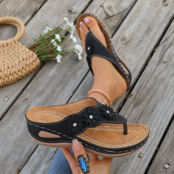 Slippers for Women Indoor Women's Spring And Summer Fashionable Casual Versatile Solid Color Open Toe Trendy One-Strap Slippers Wedge Heels Shoes,Black,42