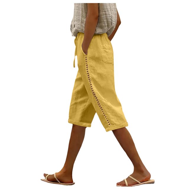 Kcodviy Shorts pour Femmes Confortables Décontractés Pantalons de Travail pour Femmes Tenue de Bureau Décontractée Amples Shorts d'Été de Plage Pantalons pour Femmes Décontractés d'Été Ajourés Shorts de Randonnée à Ourlet Roulé avec Poche
