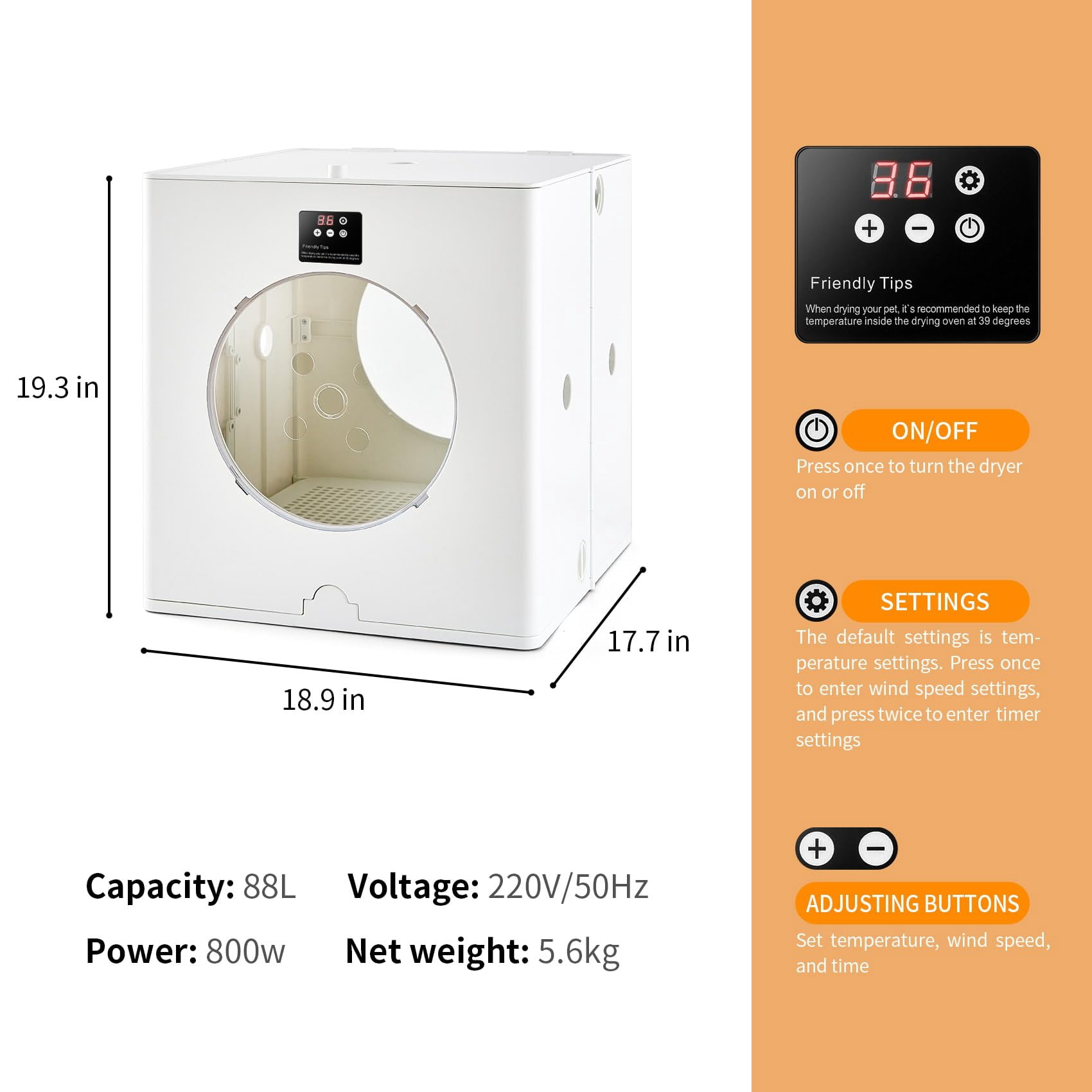UNICOO® 88L Automatic Pet Collapsible Foldable Dryer Box with Smart Temperature Control, Adjustable Wind Speed, Fast Drying, Ultra Quiet, 360? Airflow, for Cats & Small Dogs
