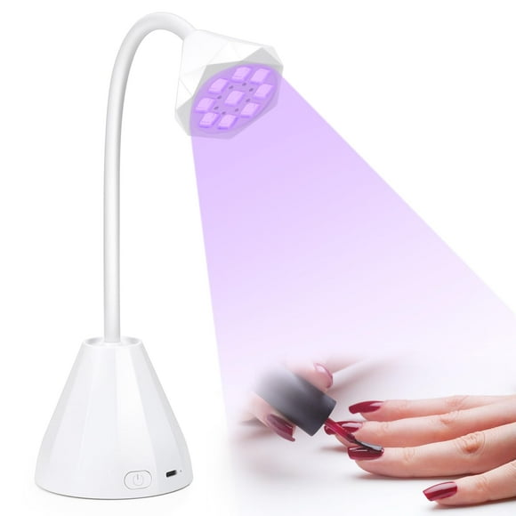 Lampe à Ongles LED UV Rechargeable 27 W avec Col de Cygne Rotatif à 360°, Double Source Lumineuse (365+405 Nm), Minuterie 45 S/90 s, Imitation Soleil pour Vernis Gel à Séchage Rapide et Extensions d'Ongles, Mini Design Portable