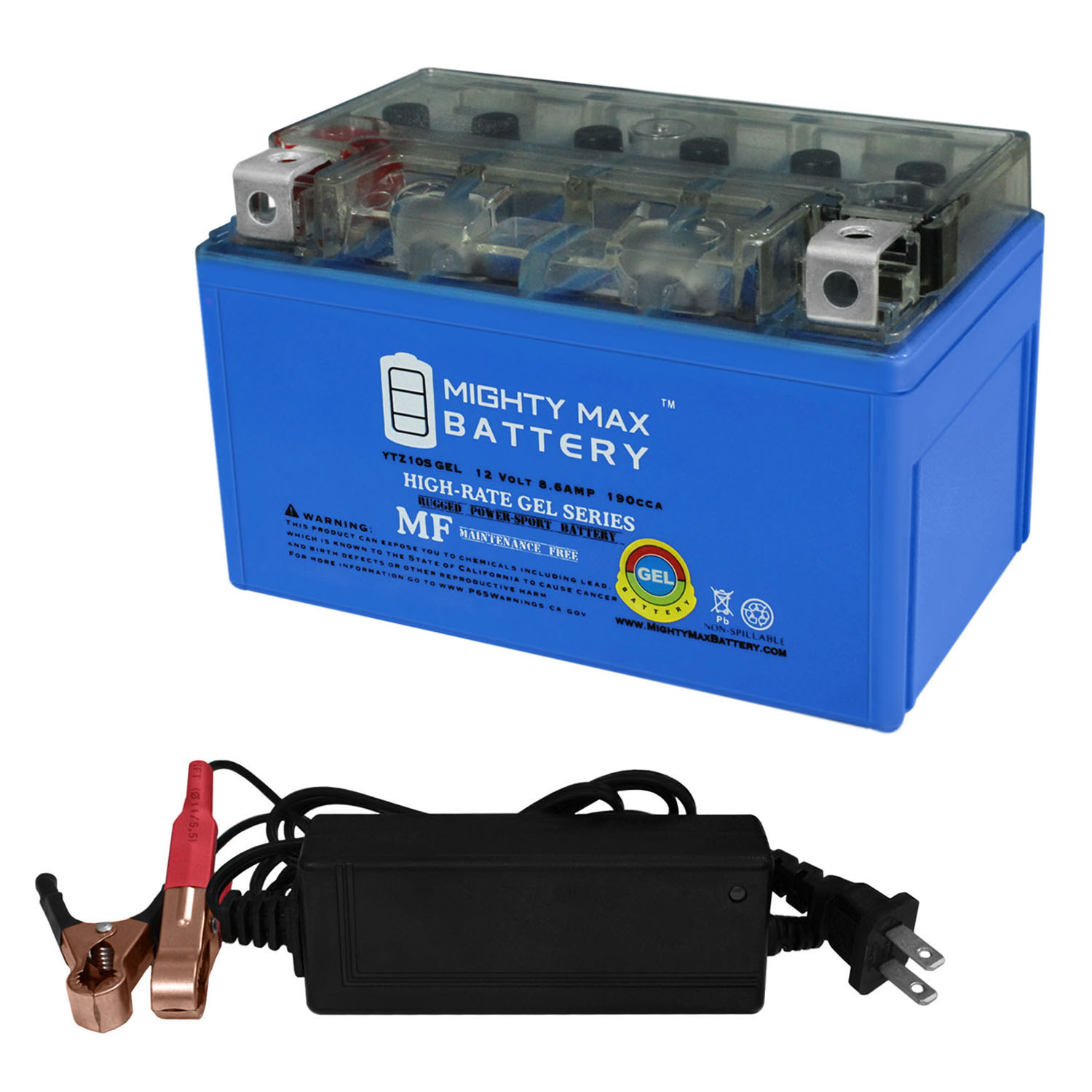 YTZ10S GEL Battery Replaces Duralast GTZ10S-BS + 12V 2Amp Charger - image 1 of 6