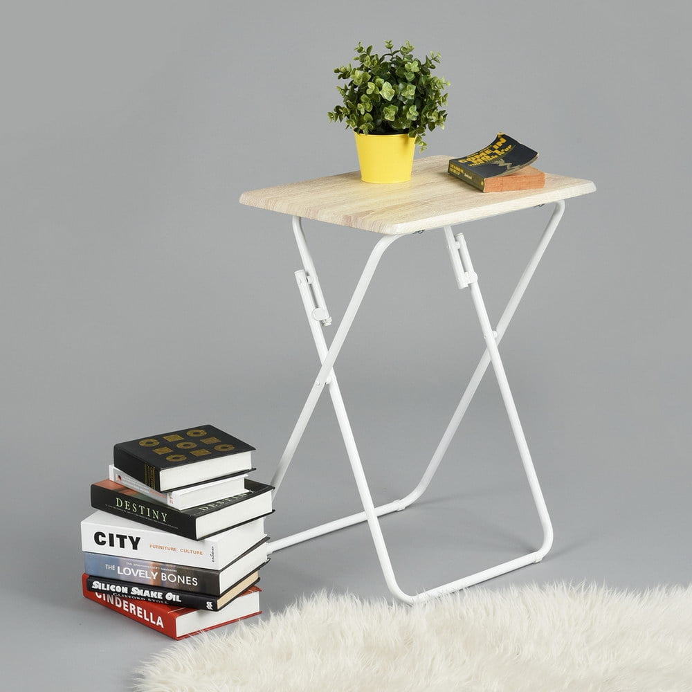 HOMY CASA Folding TV Trays Snack Metal Dinner Tray Small Side Table Wood Printed Beige No 