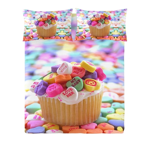 Ensemble de housse de couette Cupcake de Gouchee Home – Literie 3 pièces en coton certifié Oeko-Tex avec imprimé bonbons et cupcakes