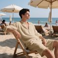 thumbnail image 6 of Paiyanr Cotton Linen Sets for Men Summer Breathable Shirts Shorts 2 Piece Outfits Solid Color Casual Long Sleeves Drawstring Waist Beach Shorts Sets, 6 of 9