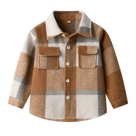 AHTJRT Kids Unisex Button Down Shirts Lapel Soft Cotton Lined Shirts with Flap Pockets Fashion Plaid Long Sleeve Tee Tops Khaki#01 4-5 Years AHTJRT Kids Unisex Button Down Shirts Lapel Soft Cotton Lined Shirts with Flap Pockets Fashion Plaid Long Sleeve Tee Tops Khaki#01 4-5 Years