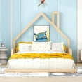 thumbnail image 3 of Bellemave Full Size Wood Floor Bed with House-shaped Headboard,Full Bed Frame,Montessori Floor Bed with Rails (Full,Natural), 3 of 10