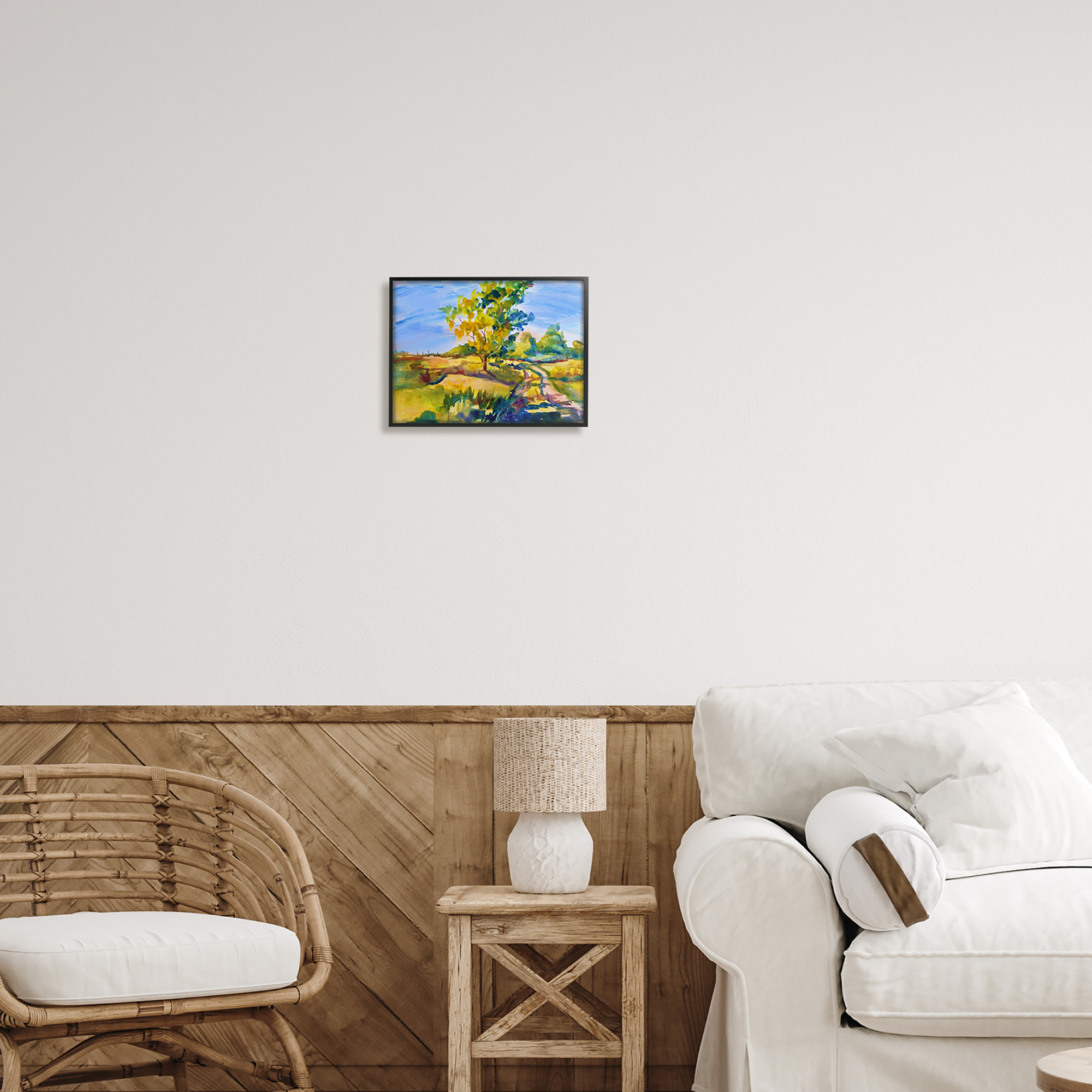 Stupell Industries Tree & Path Landscape Nature Painting Black Framed Art Print Wall Art, 14 x 11