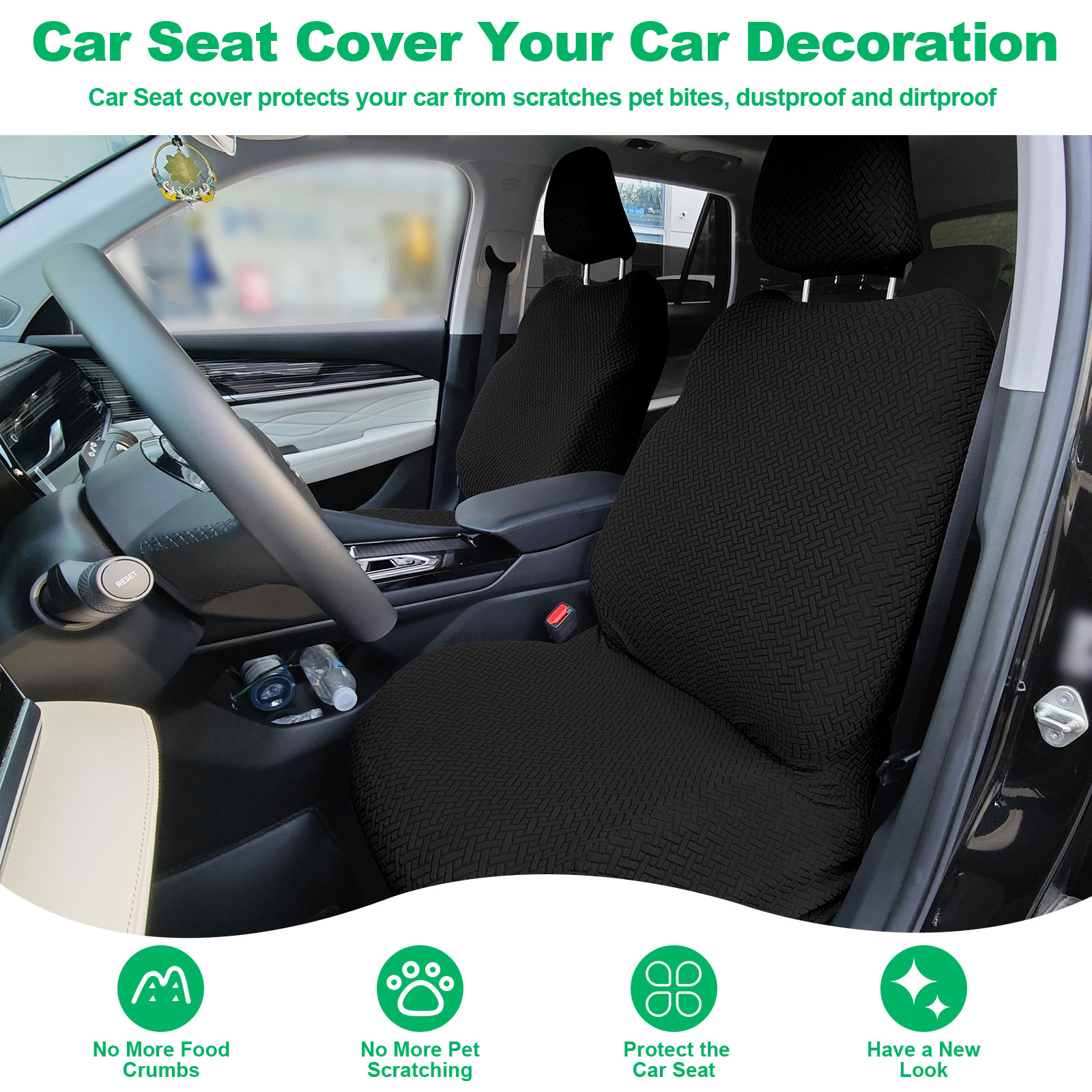 Eurhowing Universal Car Seat Covers, Non-Slip Front Car Seat Covers Set of 2, Breathable Jacquard Auto Seat Protectors for Cars SUV Sedan Truck, Black