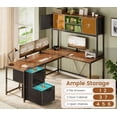 thumbnail image 5 of Farmhouse L Shaped Computer Desk with 2 Drawers and Storage Shelves, Reversible 86.6" Gaming Desk with LED Lights, Corner Office Desk for Home Office, Bedroom, Living Room, 5 of 7