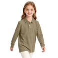 thumbnail image 3 of Girls Long Sleeve Pique Polo Shirt Kids Collared Golf Top Breathable Pique Knit 2026 Spring Fall School Uniform Blouse Khaki 2-3Y, 3 of 6