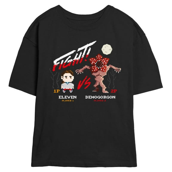 Netflix Juniors' Stranger Things Fight Eleven vs Demogorgon Pixels T Shirt