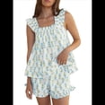 thumbnail image 3 of Conjunto de Pijama con Estampado Floral y Pantalones Cortos Casuales para Mujer, Conjunto Casual de Dos Piezas. Pequeña Flor Azul S, 3 of 8