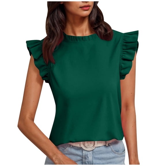 Summer Plus Size Women's Tank Tops Solid Color Summertime Short Sleeve Round-Neck Blouses