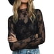 thumbnail image 3 of MKLEKYY Playeras Algodon Mujer Blusa De Malla De Manga Larga Con Capas Para Mujer, Cuello Alto, Bordado Floral, Transparente, 1051 Talla M, 3 of 3