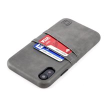 Dockem iPhone XR Exec M2 Wallet Case; Built-in Metal Plate, 2 Card Holder Slots, Grey