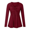 thumbnail image 4 of Annhoo Dressy Shirts for Women Elegant V-Neck Knot Front Tops Fall Casual Pleated Long Sleeve Pullover Blouse, 4 of 8
