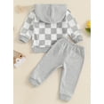 thumbnail image 4 of Suealasg Baby Boys Outfits Toddler Boys Fall Winter 2Pcs Clothes 6M 1T 2T 3T Long Sleeve Crew Neck Checkerboard Print Hooded Sweatshirt Sweatpants Sets, 4 of 8