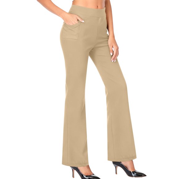 BLVB Wide Leg Fleece Lined Pants Women High Waist Winter Thermal Work Pants with Pockets for Casual Office