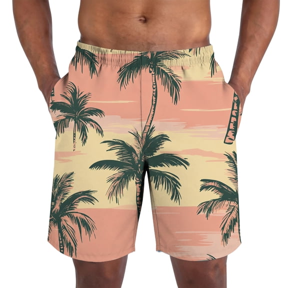 Zimjoy Men's Summer Shorts Strech Hawaii Beach Bermuda Elastic Waist Wide Leg Sea Printed Casual Shorts, Light Green L