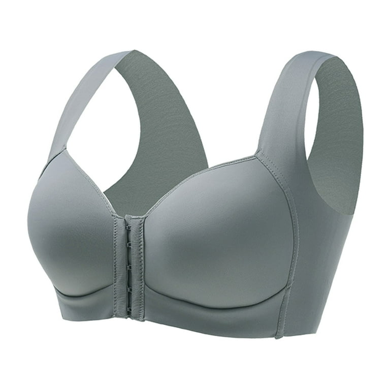 Xinqinghao Women's Elastic Strap Front Buckle Shaping Bra Seamless Full  Figure Wireless Underwear Gray 42 