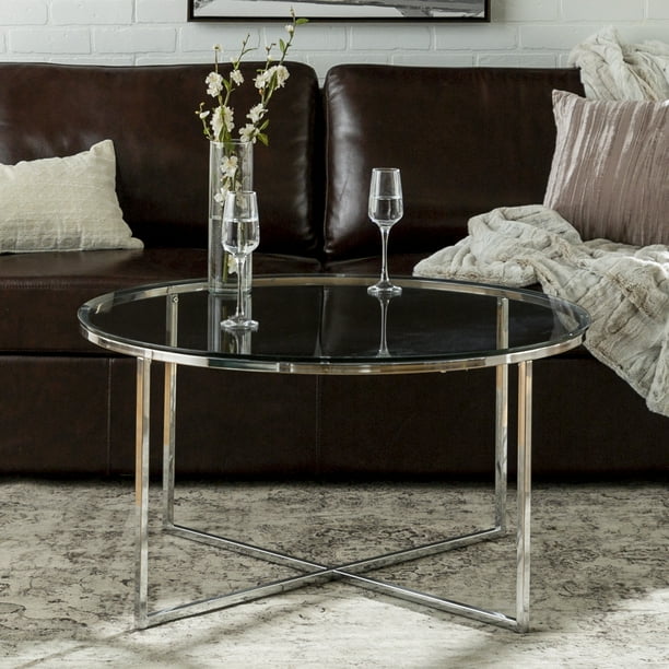 Daisy Glass Chrome Round Coffee Table By Desert Fields Walmart Com Walmart Com