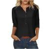 thumbnail image 4 of SEAOPEN 3/4 Length Sleeve Women Tops Button Down Shirts Solid Casual Three Quarter Blouse Black,XL, 4 of 4