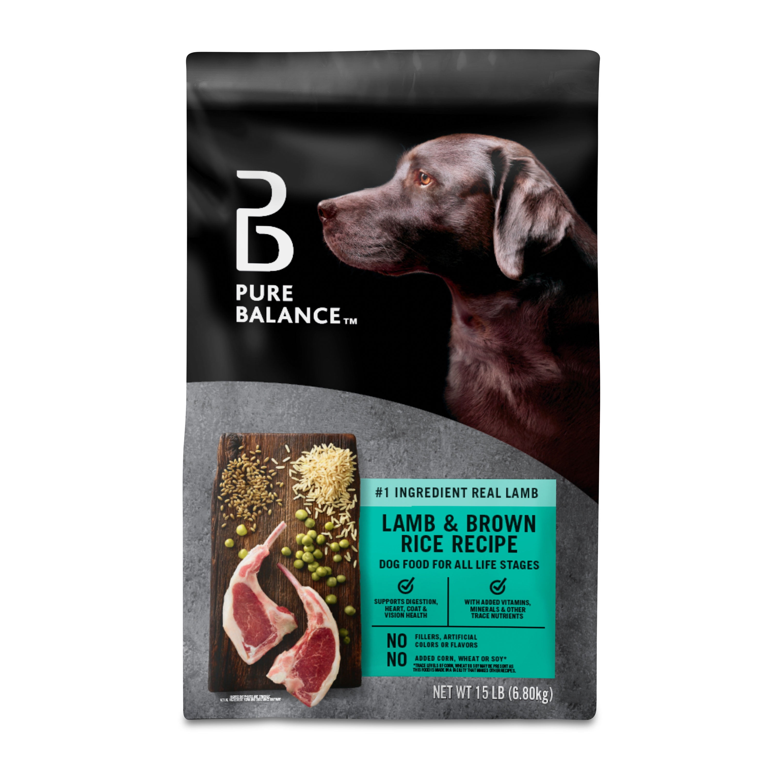 (4 pack) Pure Balance Lamb & Brown Rice Recipe Dry Dog Food, 15 lbs