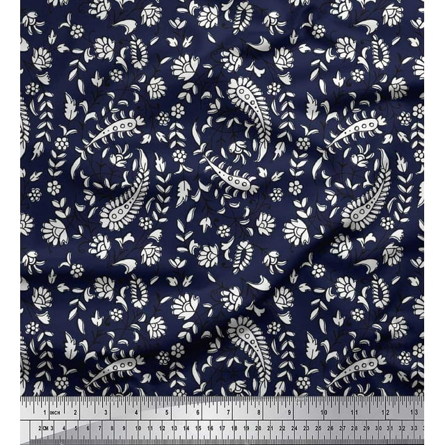 Soimoi Georgette Viscose Fabric Leaves,Floral & Paisley Block Print Fabric by Yard 42 Inch Wide