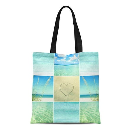 - LADDKE Canvas Tote Bag Mosaic Ocean Beach Collage Reusable Handbag Shoulder Grocery Shopping Bags