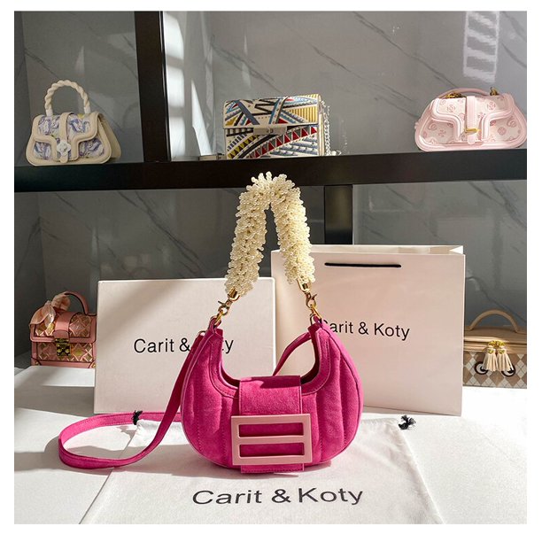 Bolso de mano de lujo con cuentas de perlas para mujer, bolso de media luna, bolso de terciopelo liso para hombro y axilas, bolso de mensajero para mujer Fivean unisex