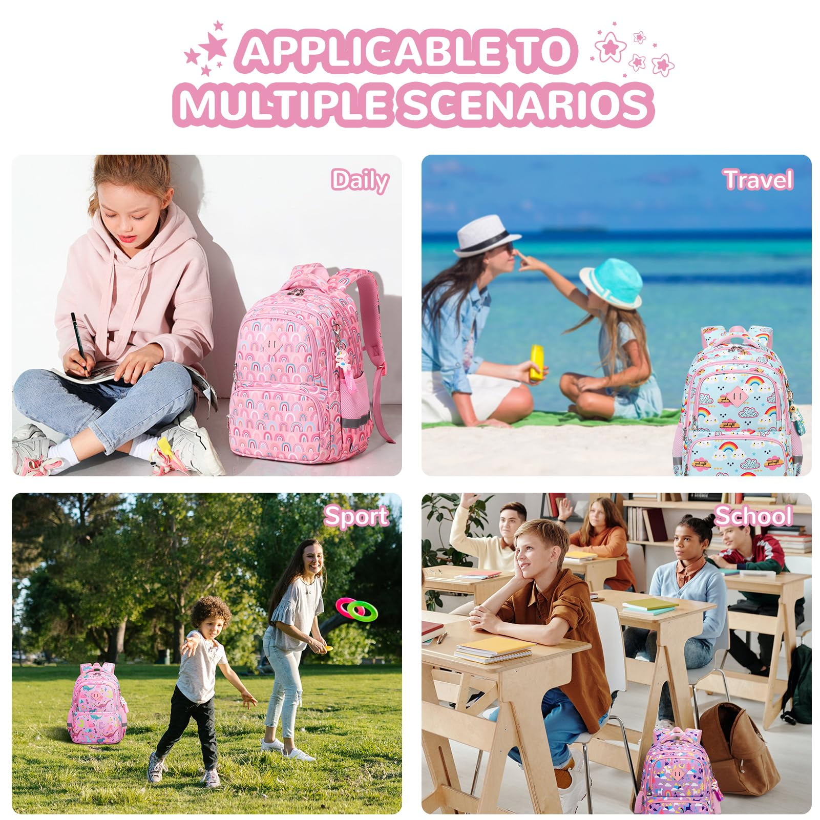 Soda Candy Kids Backpack Kawaii Printed School Girls Backpacks, Lightweight Water Resistant Boys Bookbag for Primary Kindergarten Elementary Preschool Middle School, Blue Rainbow