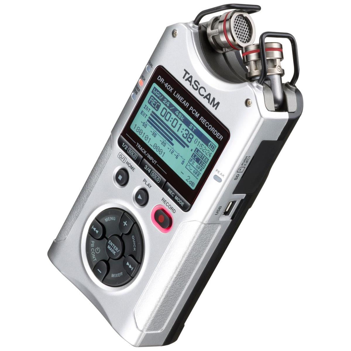 Tascam DR-40X Four-Track Digital Audio Recorder and USB Audio Interface,  Silver