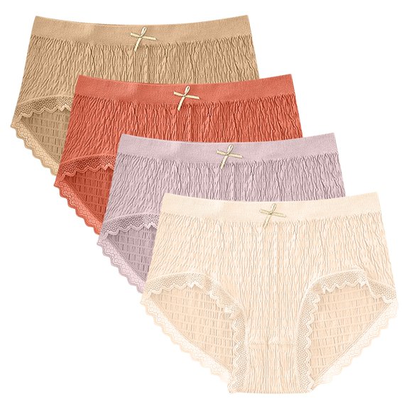 qelini 4 Pack Womens Underwear Briefs Plus Size Elastic Waist Briefs Stretch Butt Lift Lace Seamless Comfortable Panties