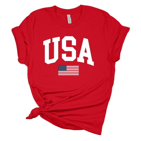 Women's USA American Flag Patriotic Fourth of July Independence Day Short Sleeve T-shirt Graphic Tee Graphic Tee-Red-xxxl